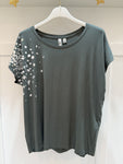 Rava Balsam Green/Silver Foil Shoulder T Shirt