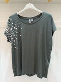 Rava Balsam Green/Silver Foil Shoulder T Shirt