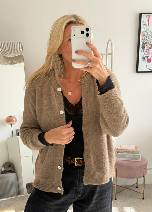 Mocha Alpaca Mix Button Cardigan
