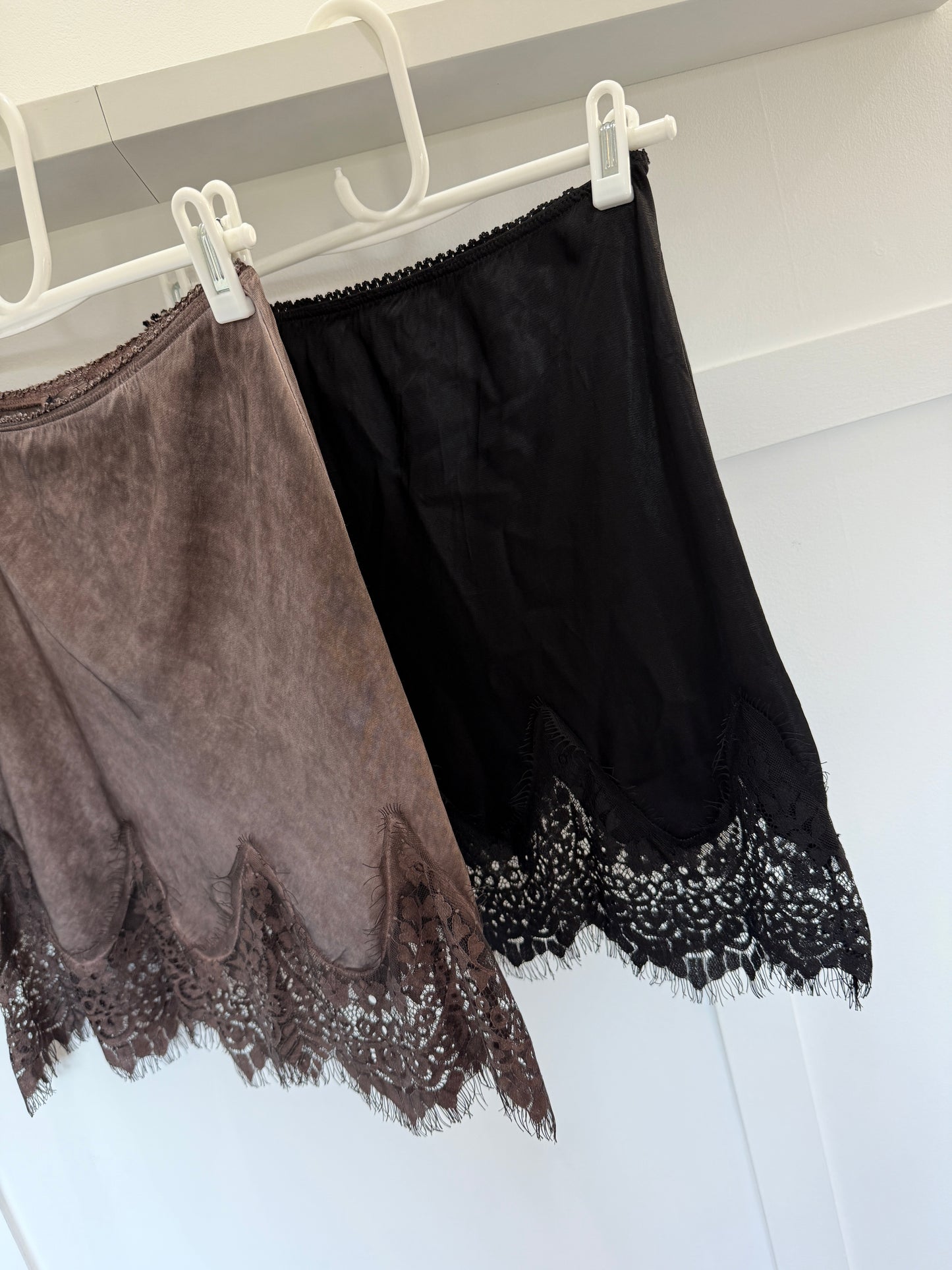 Chocolate Satin & Lace Mini Skirt
