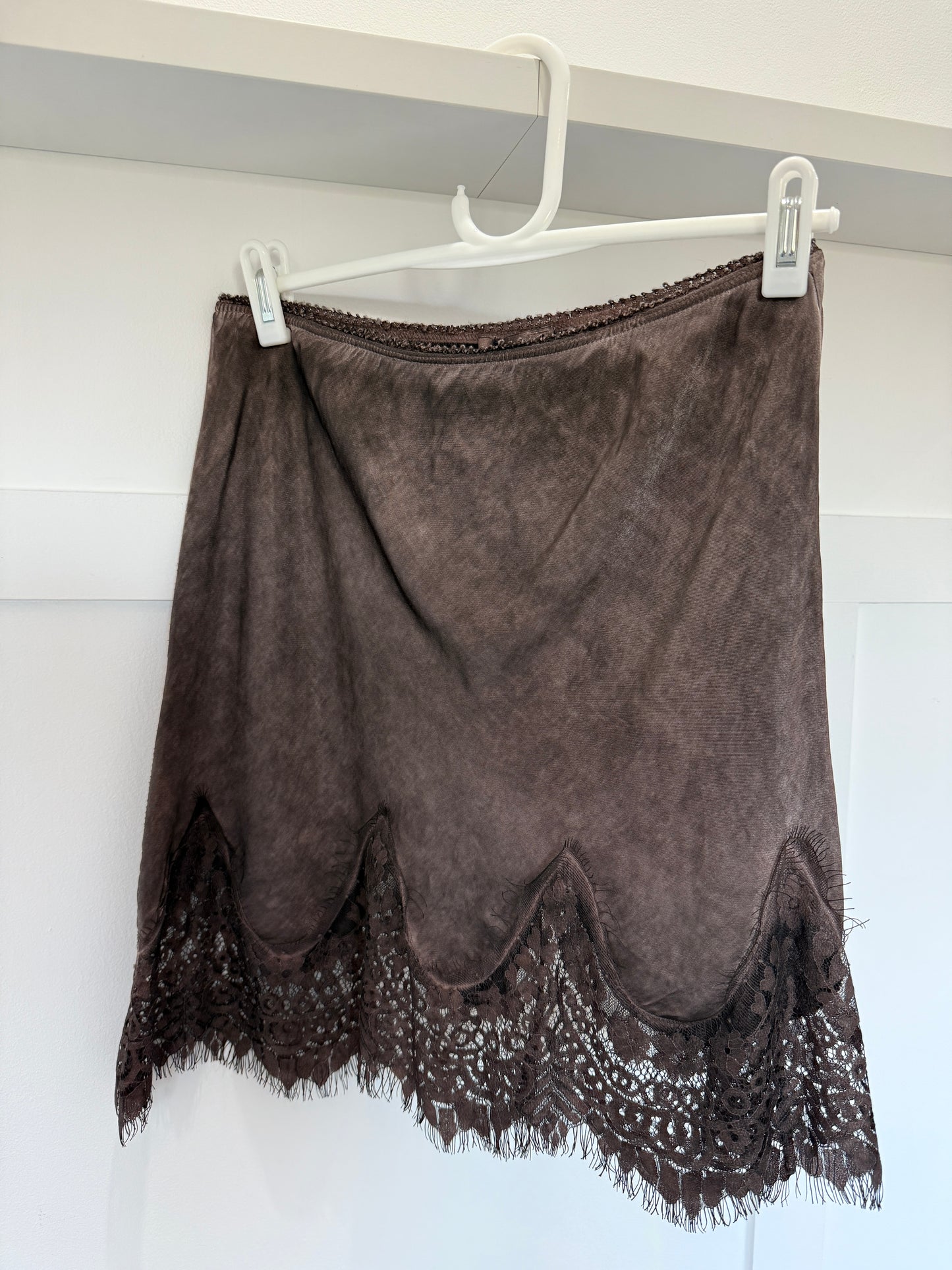 Chocolate Satin & Lace Mini Skirt