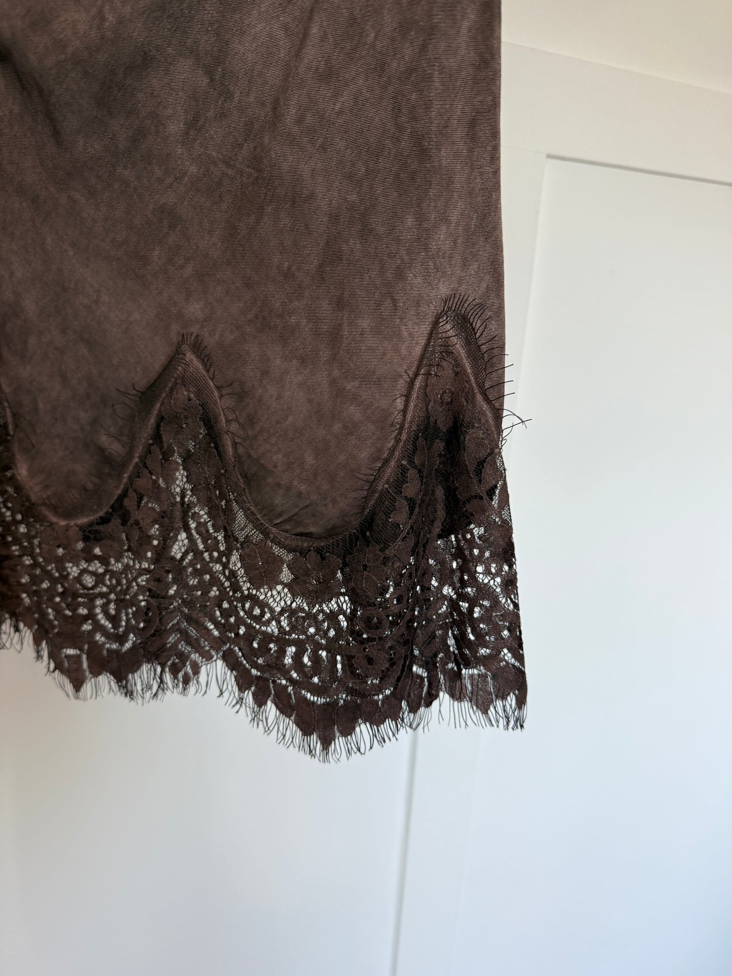 Chocolate Satin & Lace Mini Skirt