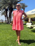 Neon Orange Small Stripe Frill Sleeve Dress