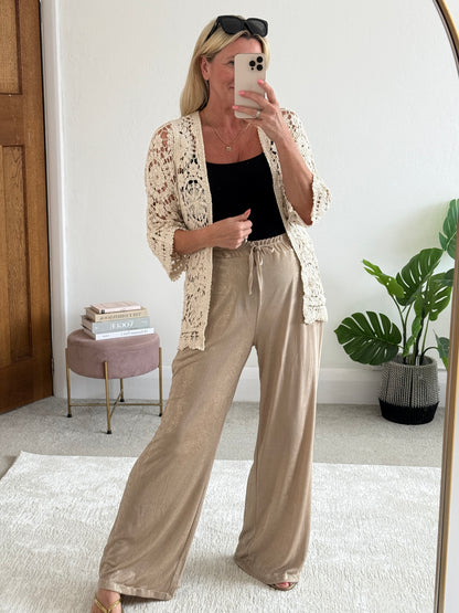 Gold Metallic Wide Leg Trousers