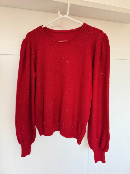 Red Sequin Puff Shoulder Jumper