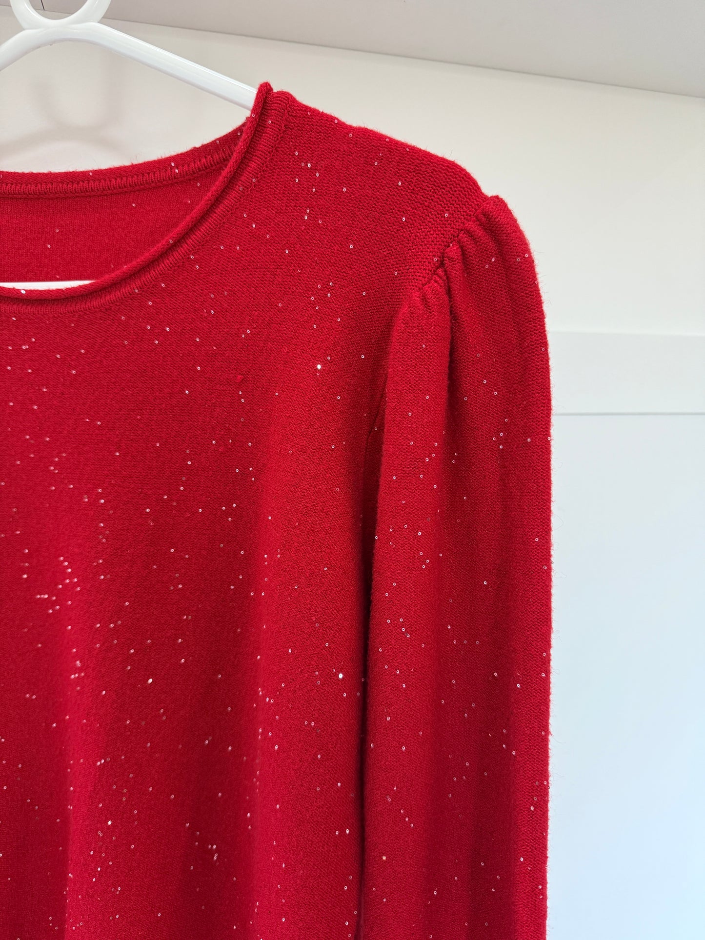 Red Sequin Puff Shoulder Jumper