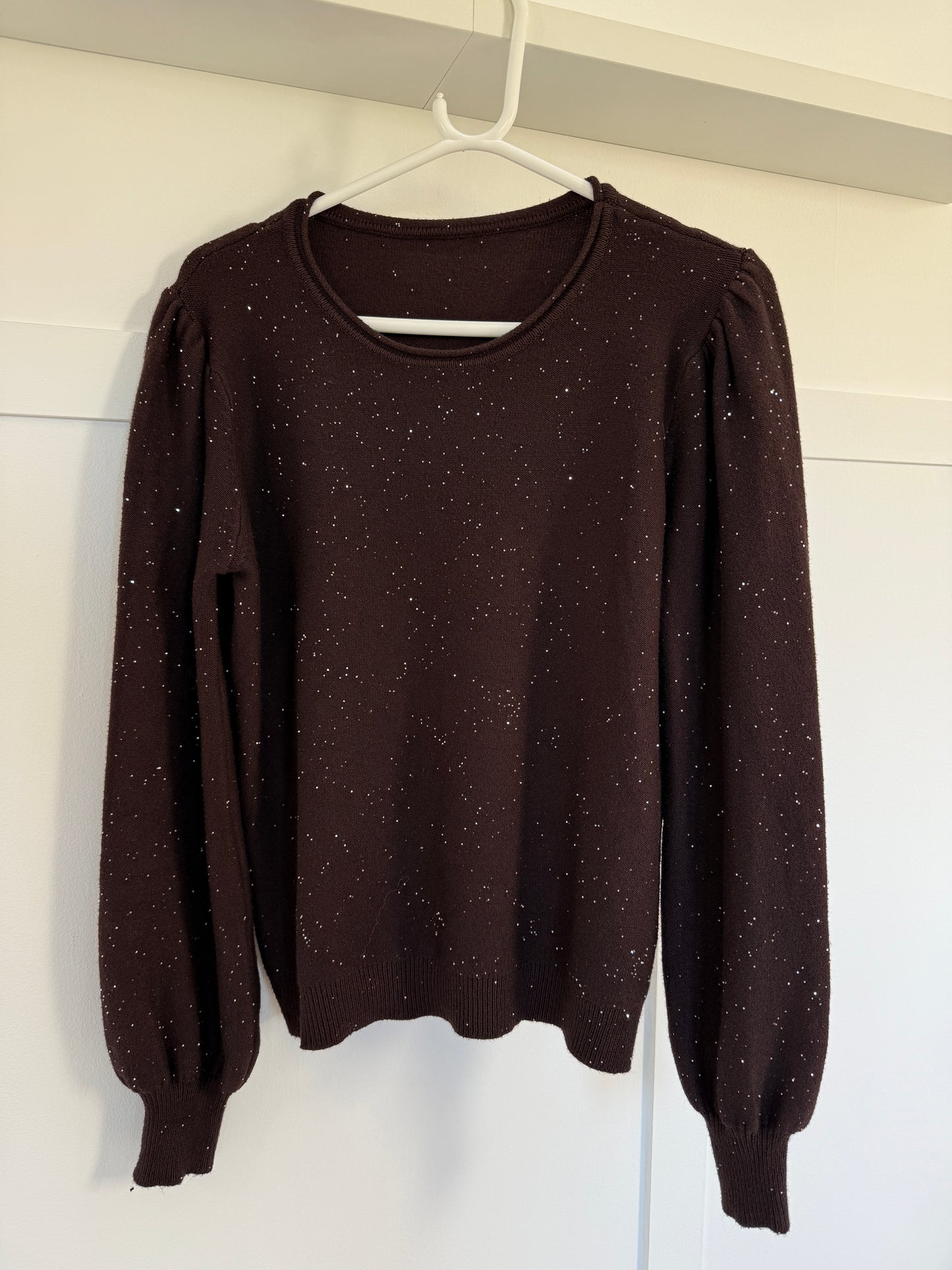 Chocolate Sequin Puff Shoulder Jumper
