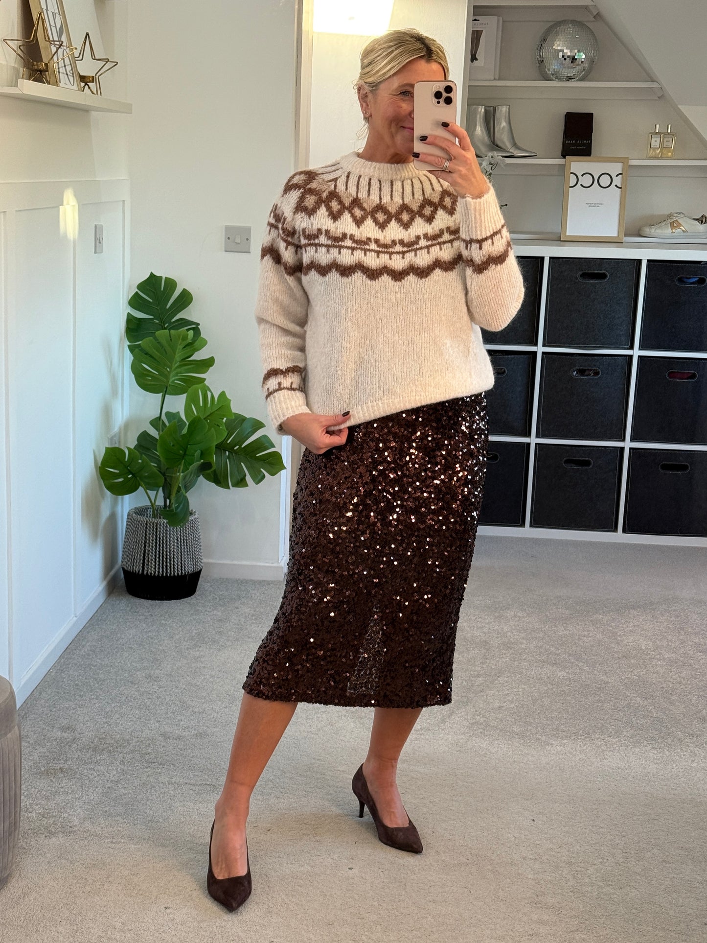 Chocloate Luxe Sequin Pencil Skirt