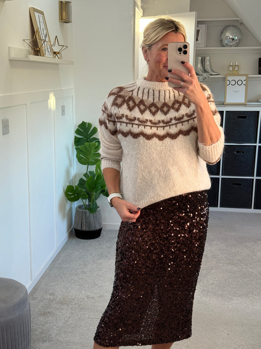 Beige/Chocolate Fair Isle Jumper