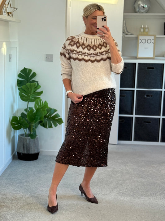 Beige/Chocolate Fair Isle Jumper