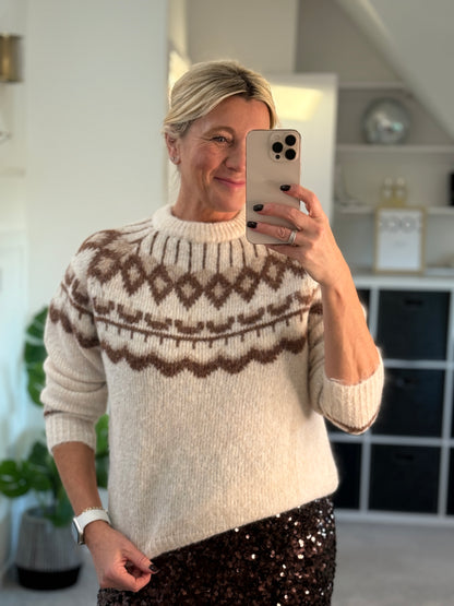 Beige/Chocolate Fair Isle Jumper