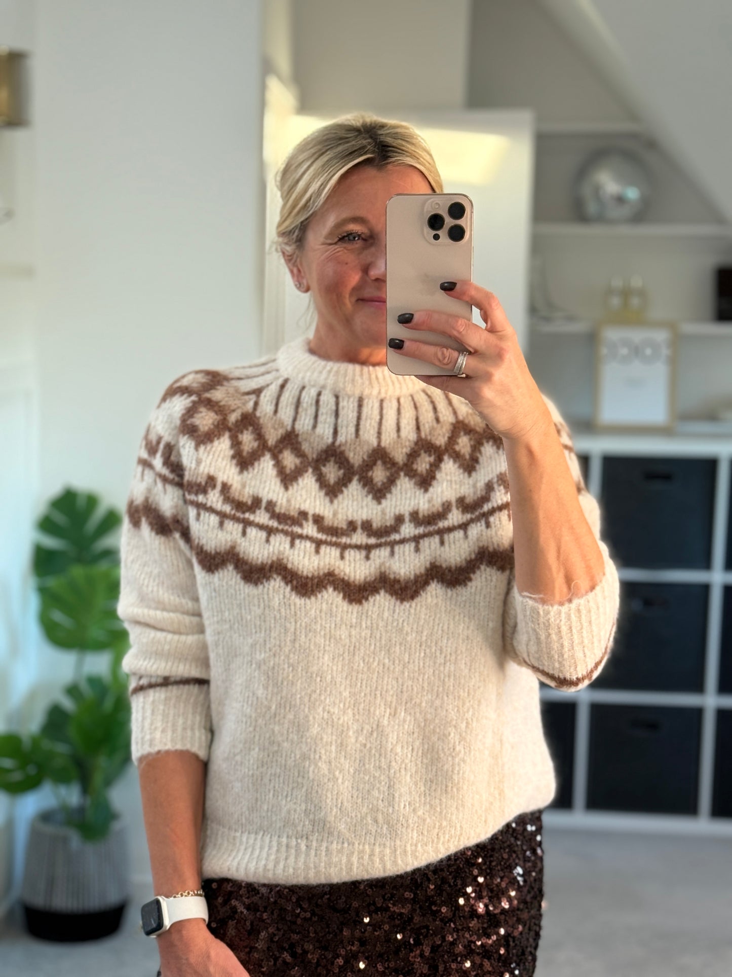 Beige/Chocolate Fair Isle Jumper