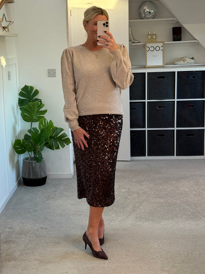 Chocloate Luxe Sequin Pencil Skirt