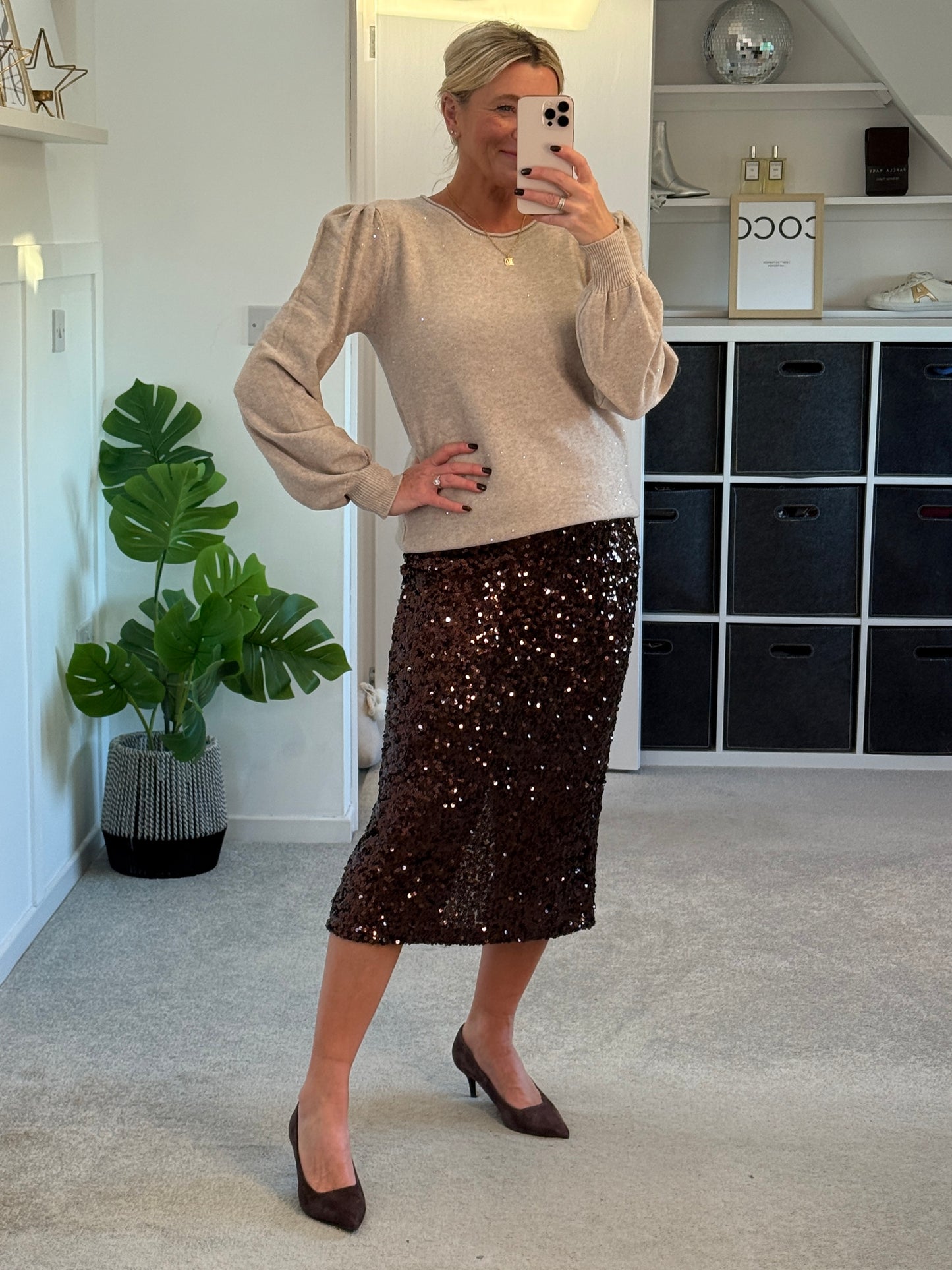 Chocloate Luxe Sequin Pencil Skirt