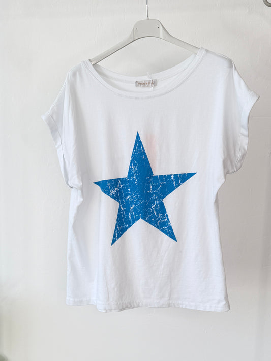 White/Blue Star T Shirt