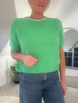 Green Pearl Neck Fluffy S/S Jumper