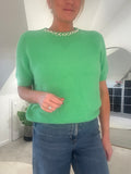 Green Pearl Neck Fluffy S/S Jumper