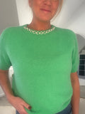 Green Pearl Neck Fluffy S/S Jumper