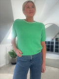 Green Pearl Neck Fluffy S/S Jumper