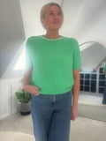 Green Pearl Neck Fluffy S/S Jumper