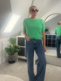 Green Pearl Neck Fluffy S/S Jumper