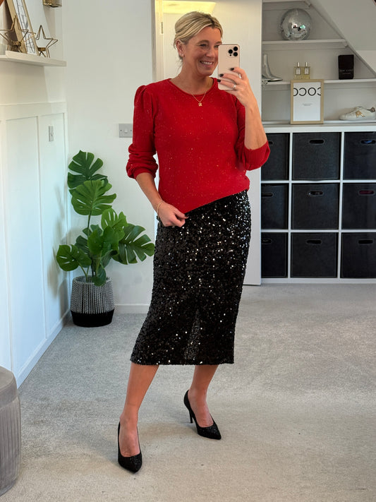 Black Luxe Sequin Pencil Skirt