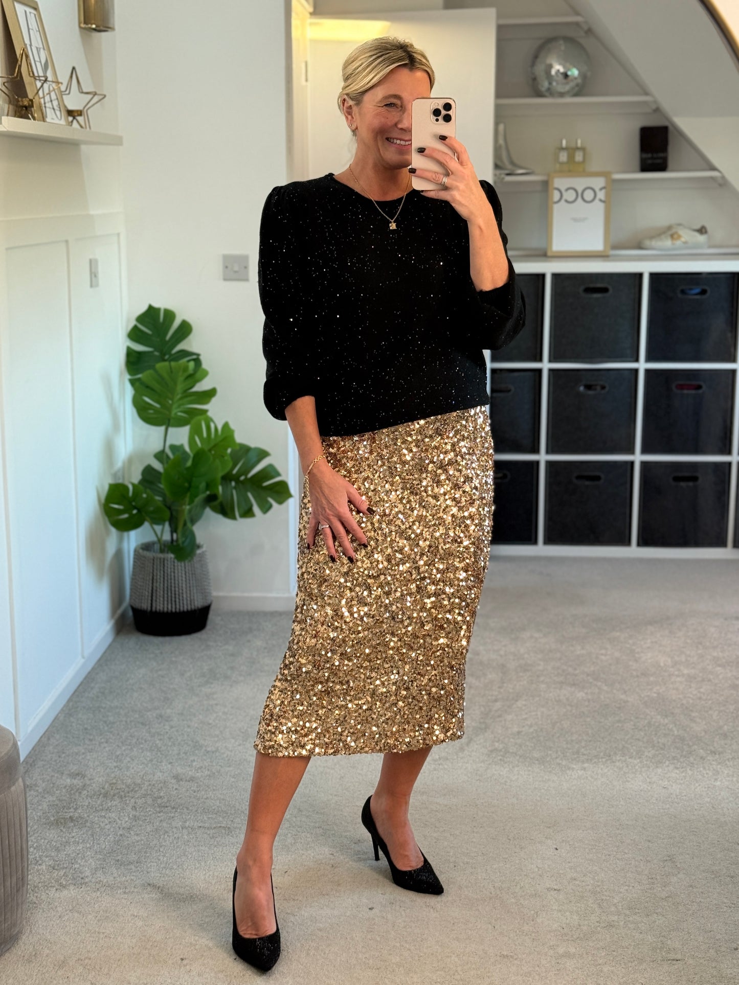 Gold Luxe Sequin Pencil Skirt