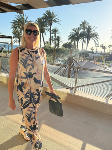 Navy Tropical Print Shift Dress