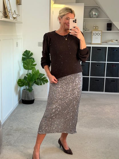 Silver Luxe Sequin Pencil Skirt