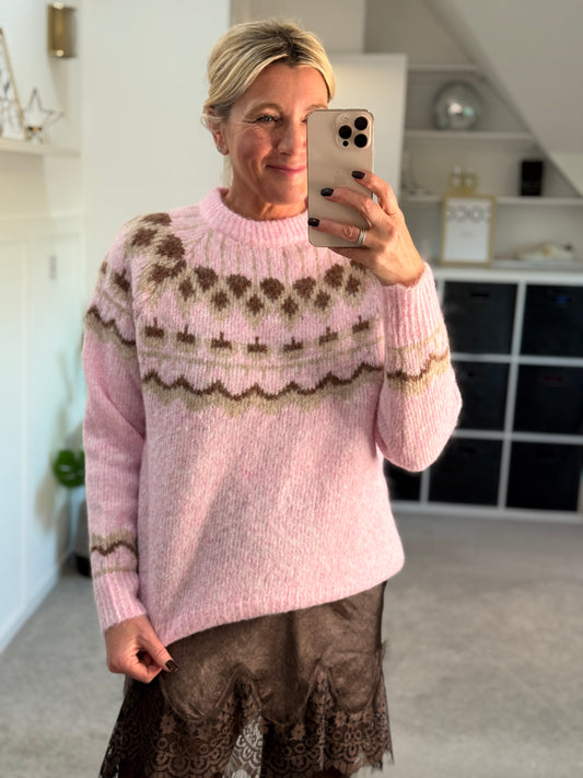 Pink/Beige Fair Isle Jumper