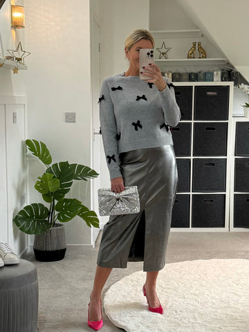 Camilla Gunmetal PU High Waist Pencil Skirt