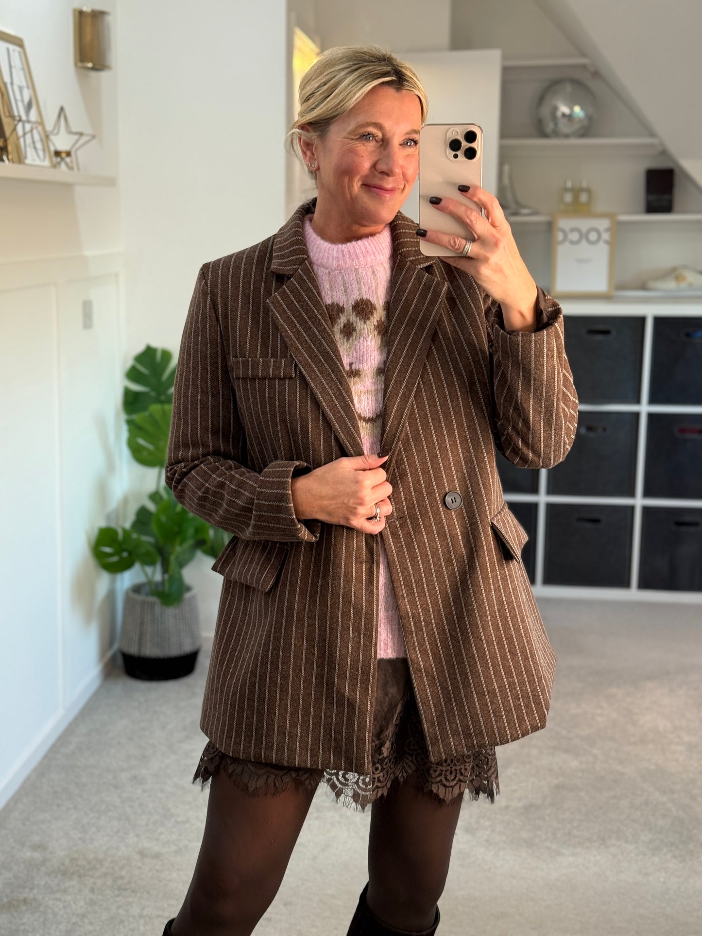 Burgundy Oversized Pinstripe Blazer