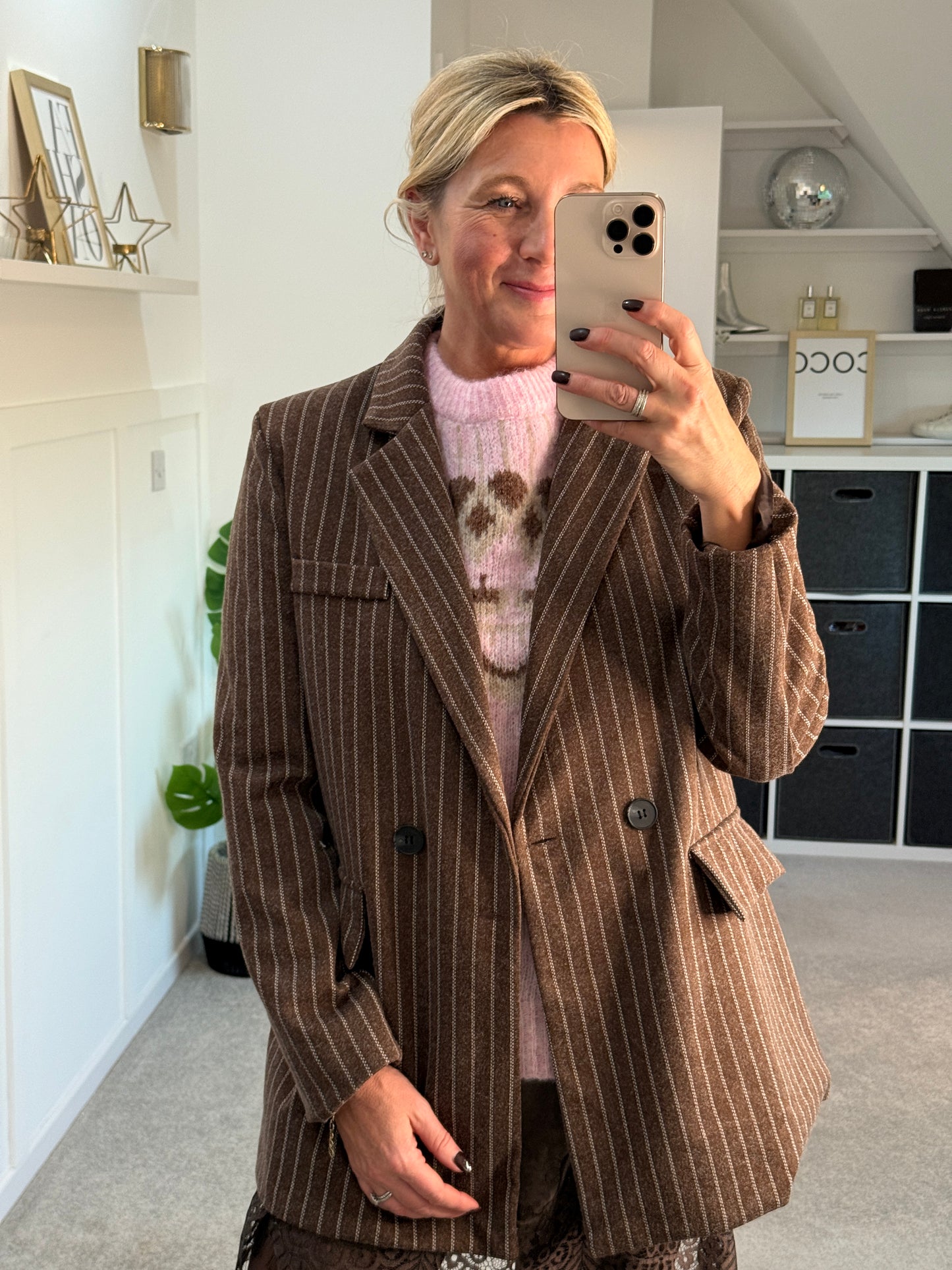 Burgundy Oversized Pinstripe Blazer