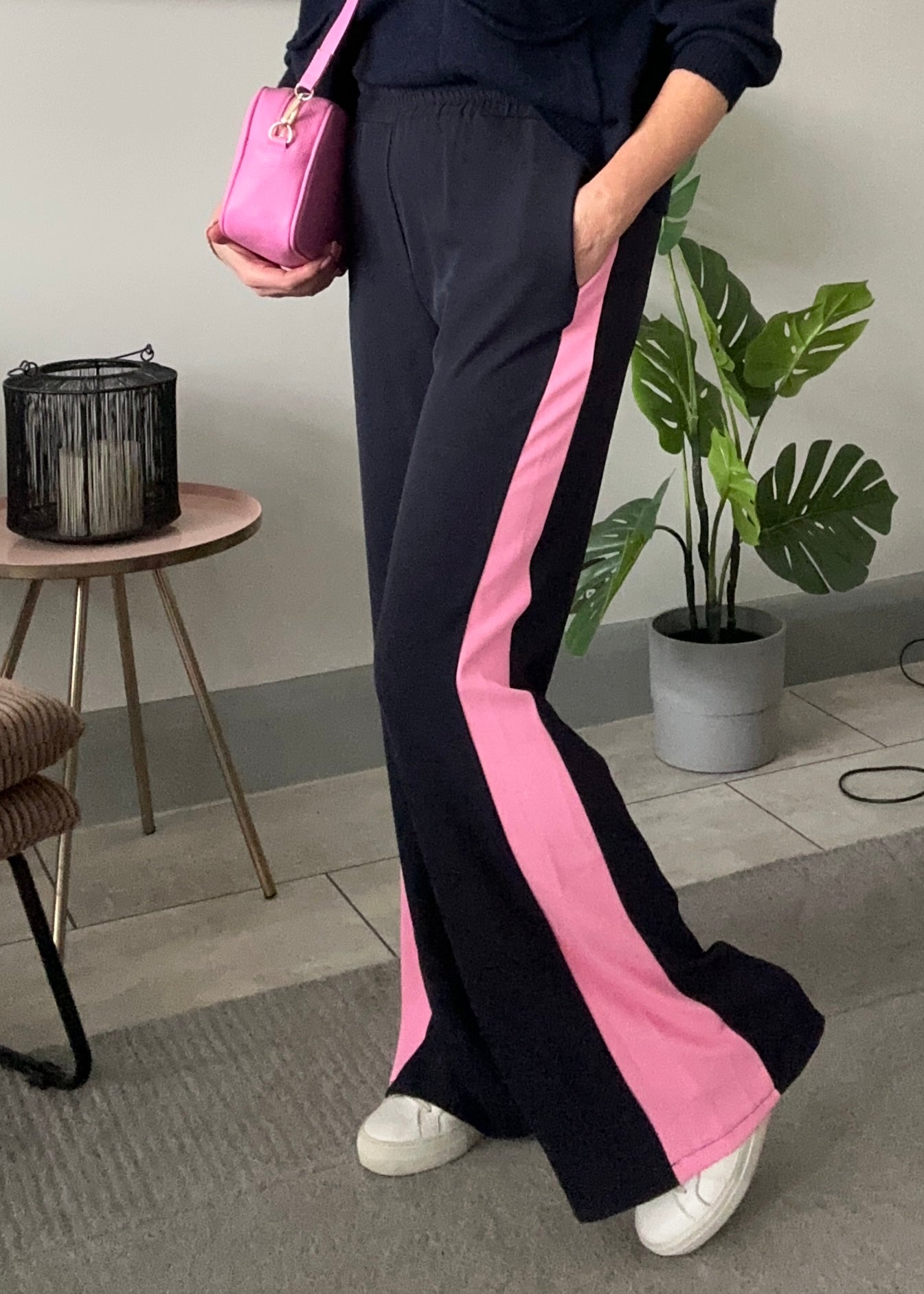 Camel/Black Stripe Wide Leg Trousers