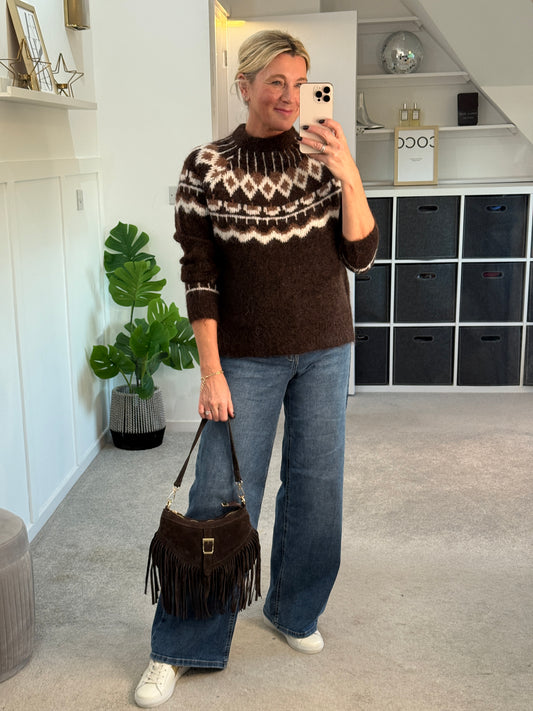 Chocolate/Beige Fair Isle Jumper