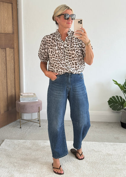 Mocha Leopard Puff Sleeve Blouse