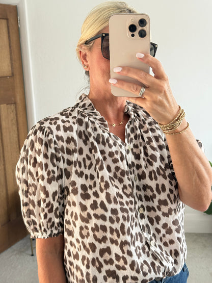 Mocha Leopard Puff Sleeve Blouse