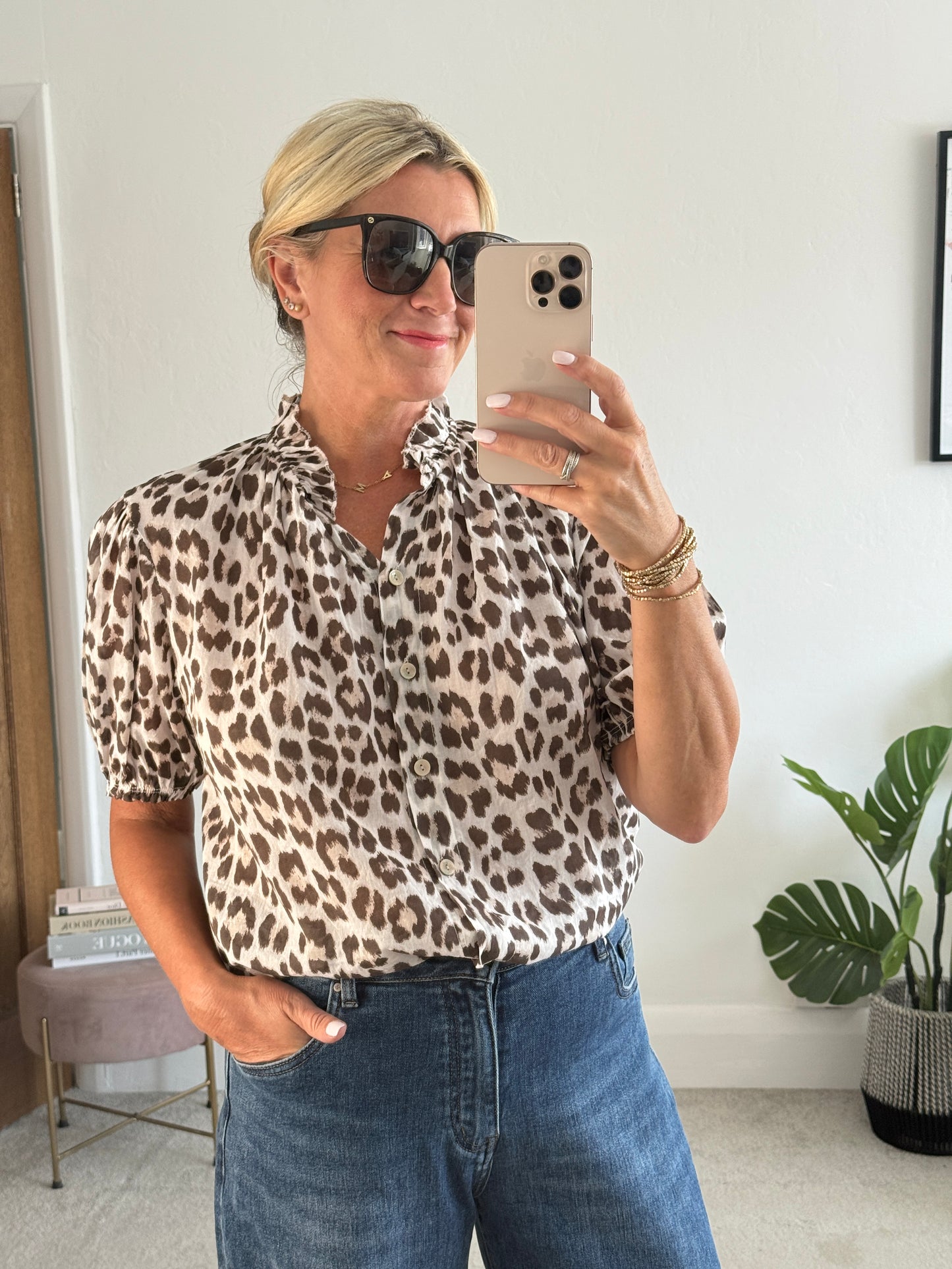 Mocha Leopard Puff Sleeve Blouse