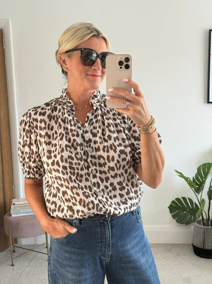 Mocha Leopard Puff Sleeve Blouse