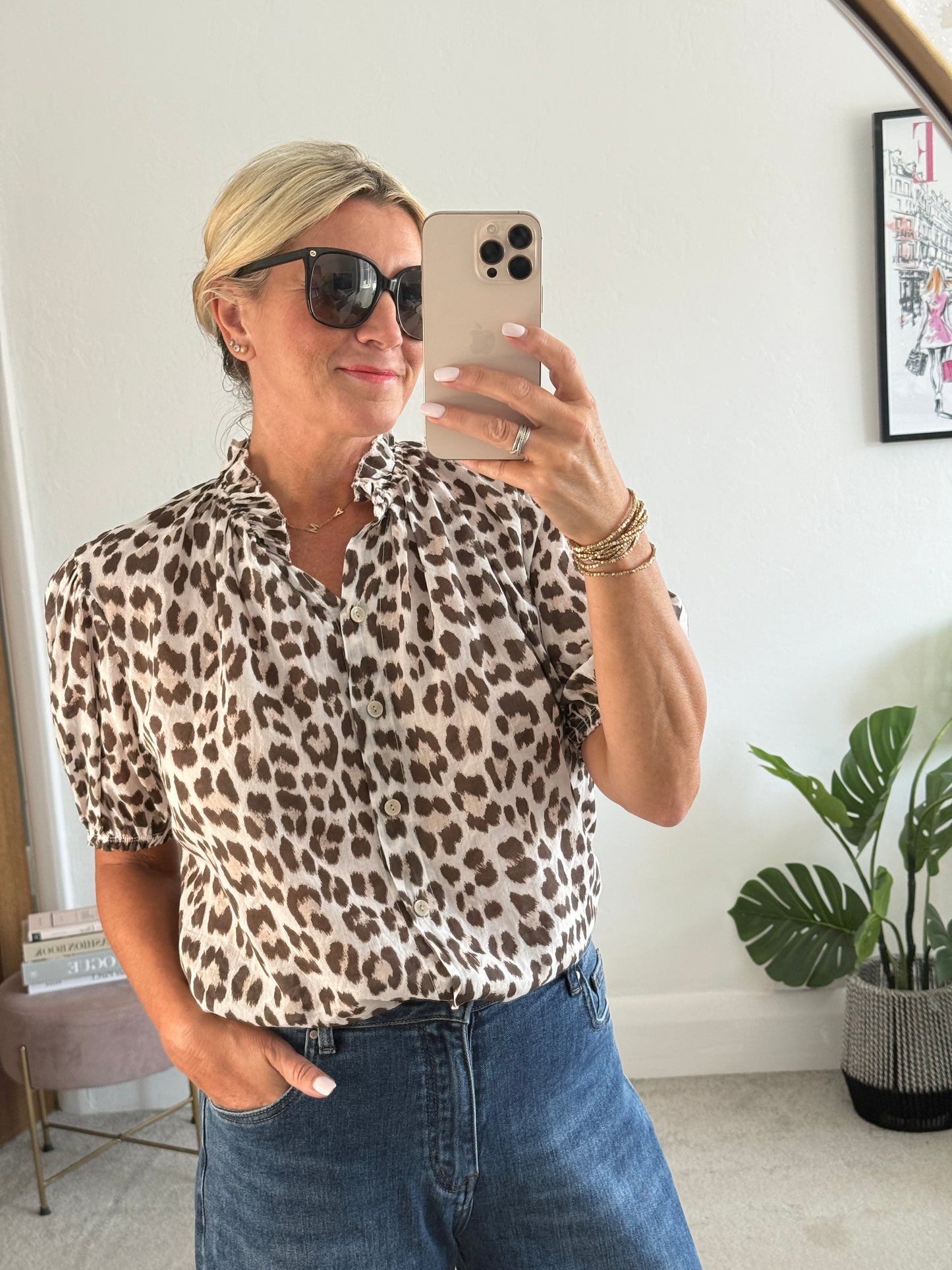 Mocha Leopard Puff Sleeve Blouse