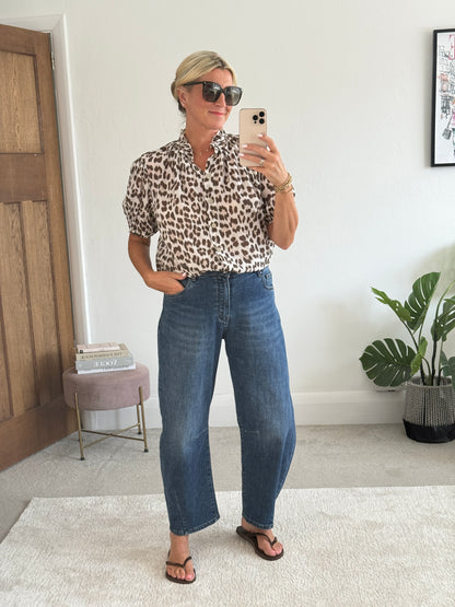 Mocha Leopard Puff Sleeve Blouse