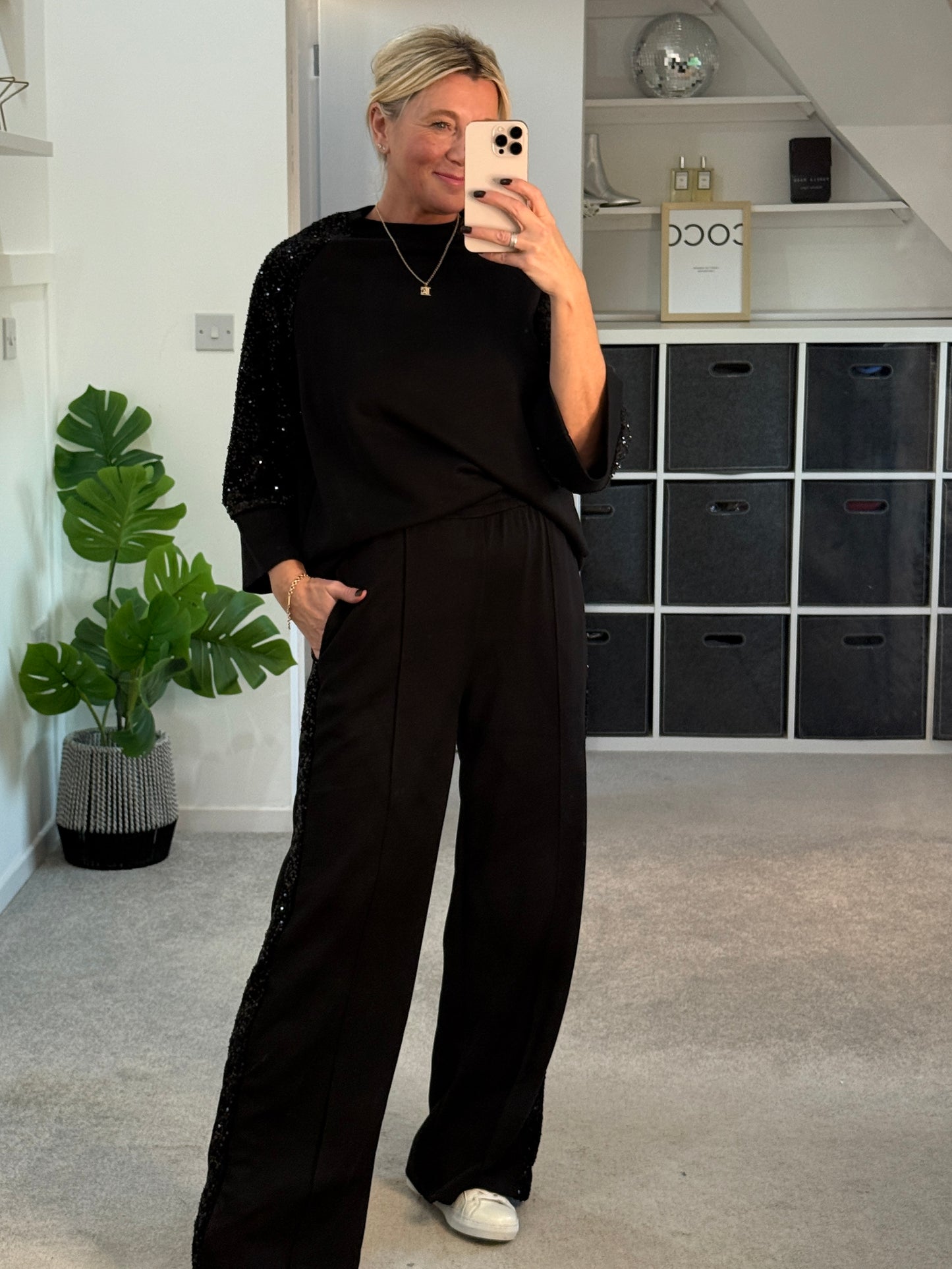 Chocolate Sequin Side Stripe Soft Trousers