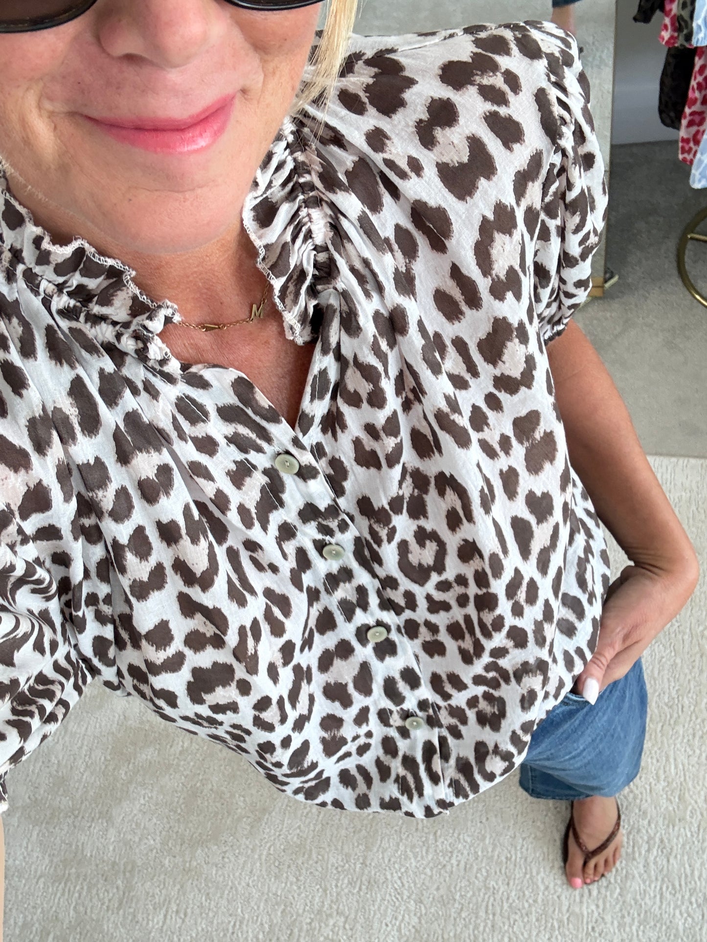 Mocha Leopard Puff Sleeve Blouse