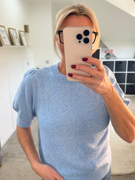 Powder Blue Puff 2/4 Sleeve Jumper
