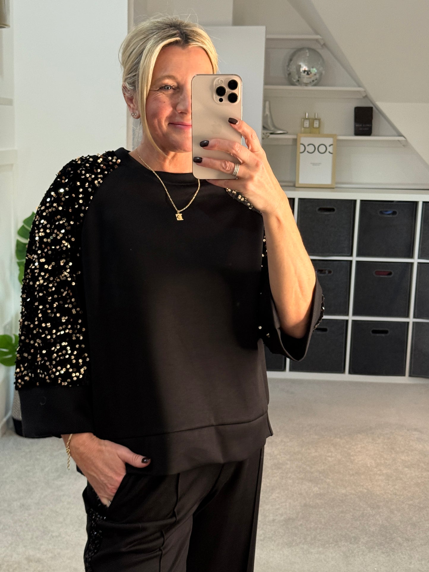 Chocolate Sequin Side Stripe Soft Trousers