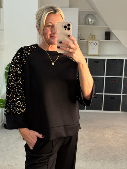 Chocolate Sequin Side Stripe Soft Trousers