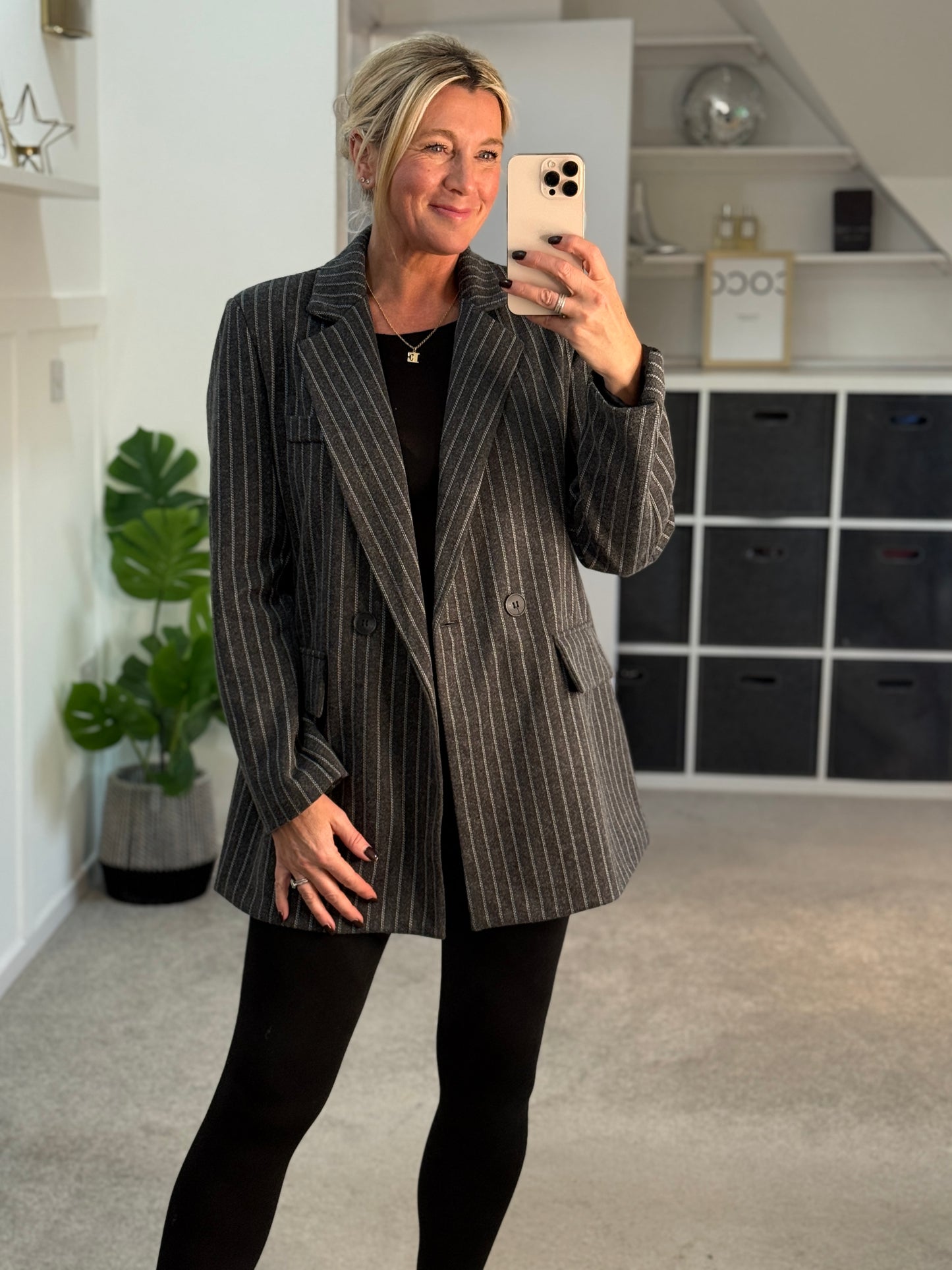 Burgundy Oversized Pinstripe Blazer