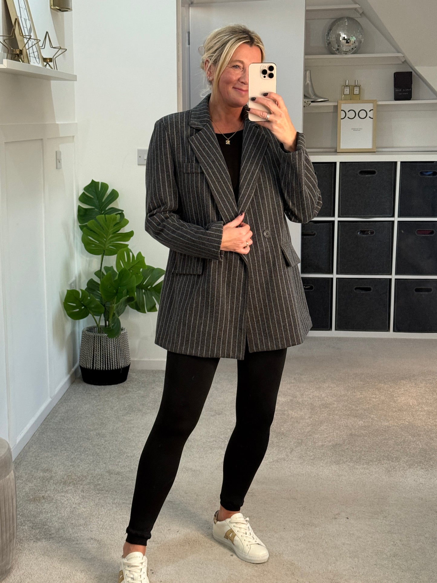 Burgundy Oversized Pinstripe Blazer