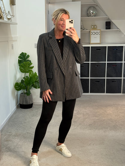 Burgundy Oversized Pinstripe Blazer