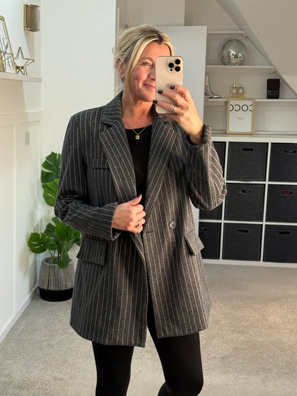 Burgundy Oversized Pinstripe Blazer